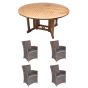 Royal Teak Collection P41GR 5-Piece Teak Patio Dining Set with 60-Inch Round Drop Leaf Table & Helena Full-Weave Wicker Chairs, Granite