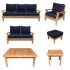 Royal Teak Collection P103NA Miami Deep Seating 6-Piece Teak Patio Conversation Set with Seating, Square Coffee Table & Square Side Table, Navy Sunbrella Cushions