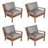Royal Teak Collection P124GR Coastal Deep Seating 4-Piece Teak Patio Conversation Set with 4 Chairs, Granite Sunbrella Cushions