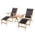 Royal Teak Collection P137BL 3-Piece Teak Patio Conversation Set with Sling Steamer Loungers & 20-Inch Square Folding Picnic Table, Black Sling