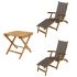 Royal Teak Collection P137GR 3-Piece Teak Patio Conversation Set with Sling Steamer Loungers & 20-Inch Square Folding Picnic Table, Granite Sling
