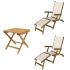 Royal Teak Collection P137WH 3-Piece Teak Patio Conversation Set with Sling Steamer Loungers & 20-Inch Square Folding Picnic Table, White Sling