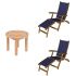 Royal Teak Collection P140NV 3-Piece Teak Patio Conversation Set with Sling Steamer Loungers & 20-Inch Round Side Table, Navy Sling