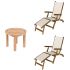 Royal Teak Collection P140WH 3-Piece Teak Patio Conversation Set with Sling Steamer Loungers & 20-Inch Round Side Table, White Sling