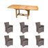 Royal Teak Collection P152GR 7-Piece Teak Patio Dining Set with 60/78-Inch Rectangular Expansion Table & Helena Full-Weave Wicker Chairs, Granite