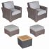 Royal Teak Collection P160GR  Sanibel Deep Seating 5-Piece Wicker Patio Conversation Set with Chairs, Ottomans & Side Table, Granite Sunbrella Cushions
