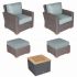 Royal Teak Collection P160SPA  Sanibel Deep Seating 5-Piece Wicker Patio Conversation Set with Chairs, Ottomans & Side Table, Spa Sunbrella Cushions