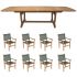 Royal Teak Collection P29MS 9-Piece Teak Patio Dining Set with 84/102/120-Inch Double Leaf Rectangular Expansion Table & Captiva Stacking Chairs, Moss Sling