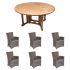 Royal Teak Collection P39GR 7-Piece Teak Patio Dining Set with 60-Inch Round Drop Leaf Table & Helena Full-Weave Wicker Chairs, Granite