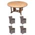 Royal Teak Collection P41GR 5-Piece Teak Patio Dining Set with 60-Inch Round Drop Leaf Table & Helena Full-Weave Wicker Chairs, Granite