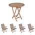 Royal Teak Collection P45GR 5-Piece Teak Patio Dining Set with 30-Inch Sailor Round Folding Table & Sailor Folding Arm Chairs, Granite Multi Cushions