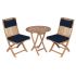 Royal Teak Collection P55NA 3-Piece Teak Patio Dining Set with 30-Inch Sailor Round Folding Table & Sailor Folding Side Chairs, Navy Multi Cushions
