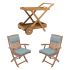 Royal Teak Collection P57SPA 3-Piece Teak Patio Conversation Set with 36-Inch Tray Cart & Sailor Folding Arm Chairs, Spa Multi Cushions
