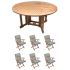Royal Teak Collection P59SPA 7-Piece Teak Patio Dining Set with 60-Inch Round Drop Leaf Table & Sailor Folding Arm Chairs, Spa Multi Cushions