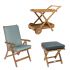 Royal Teak Collection P72SPA 3-Piece Teak Patio Conversation Set with 36-Inch Tray Cart, Estate Reclining Chair & Footrest, Spa Cushions