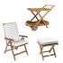 Royal Teak Collection P72WH 3-Piece Teak Patio Conversation Set with 36-Inch Tray Cart, Estate Reclining Chair & Footrest, White Cushions