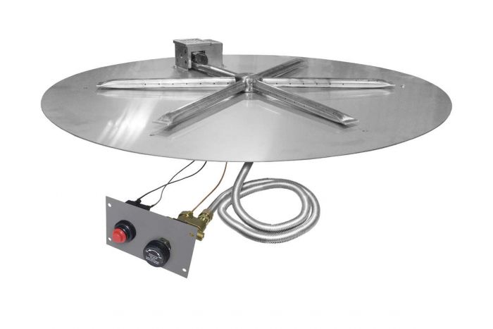 Firegear FPB-DBSTMS UL Listed Match Light Gas Fire Pit Burner Kit with Flame Sensing, Round Flat Pan