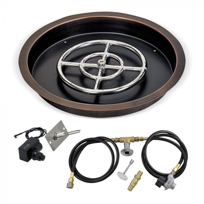 American Fire Glass SIT Electronic Ignition Fire Pit Kit, Round Bowl Pan, 19 Inch Pan/12 Inch Burner, Natural Gas (NG)