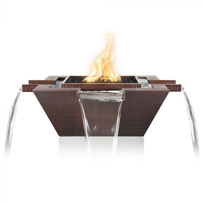 TOP Fires by The Outdoor Plus Maya Square 4-Way Copper Gas Fire and Water Bowl