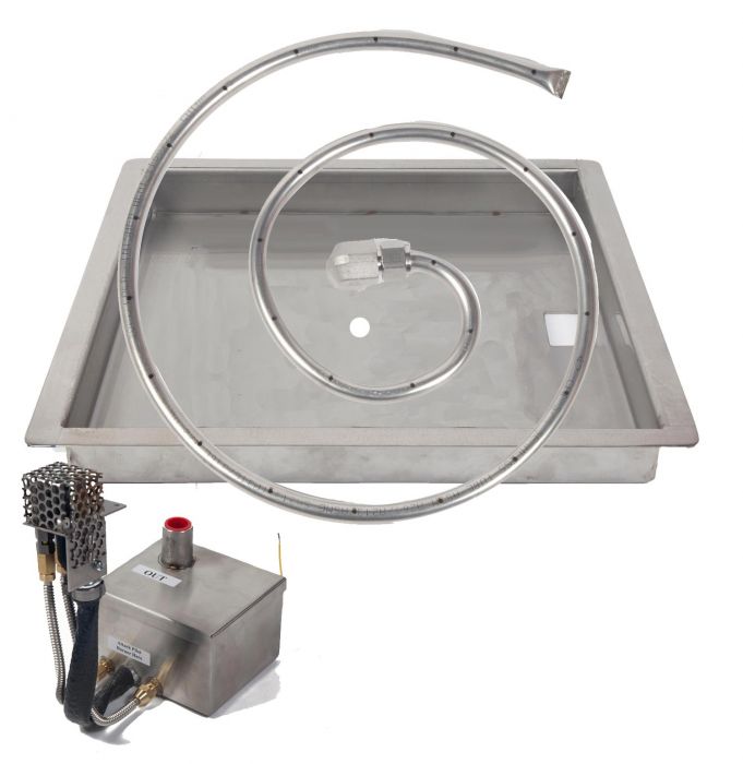 Fire by Design Square Electronic Ignition Gas Fire Pit Burner Kit with Square Drop-In Bowl Pan