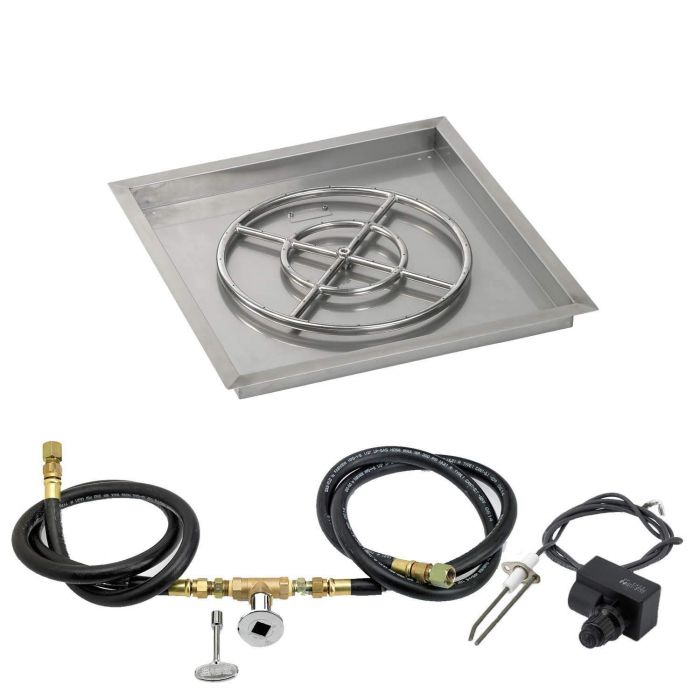 American Fire Glass Spark Ignition Fire Pit Kit, Square Bowl Pan, 36 Inch Pan/30 Inch Burner, Natural Gas (NG)