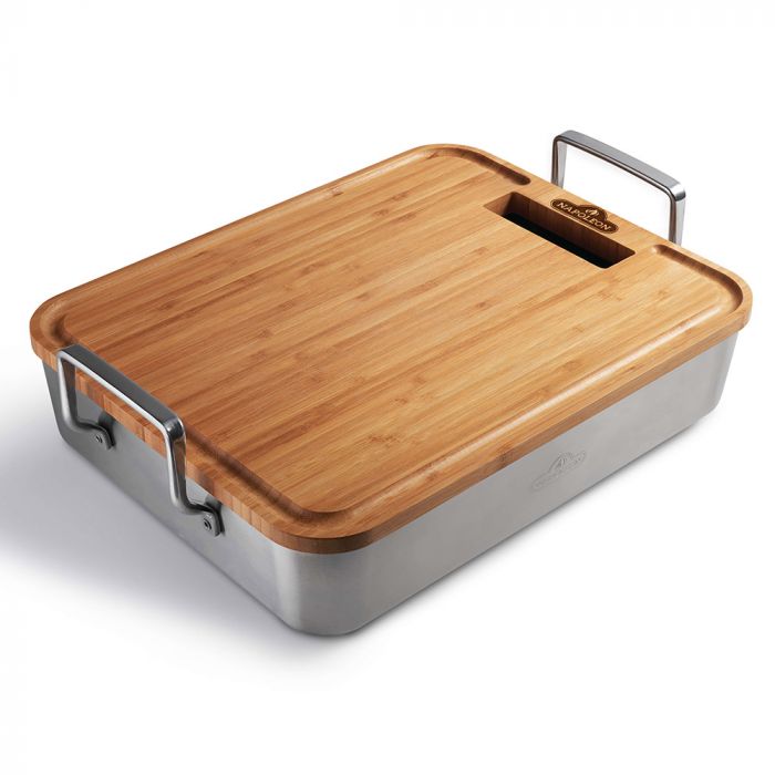 Napoleon Pro Bamboo Cutting Board with Stainless Steel Bowls, Brown