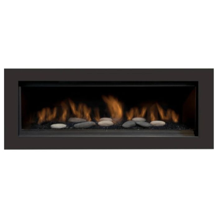 Sierra Flame AUSTIN-65G-DELUXE 65-Inch Austin Direct Vent Built-In Linear Gas Fireplace with Black Reflective Fireglass and Rock Media Set