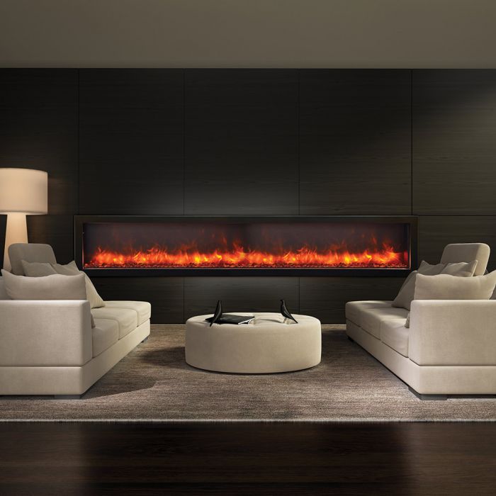 Amantii BI-DEEP Panorama Series Deep Built-in Electric Fireplace with Logs and Black Steel Surround