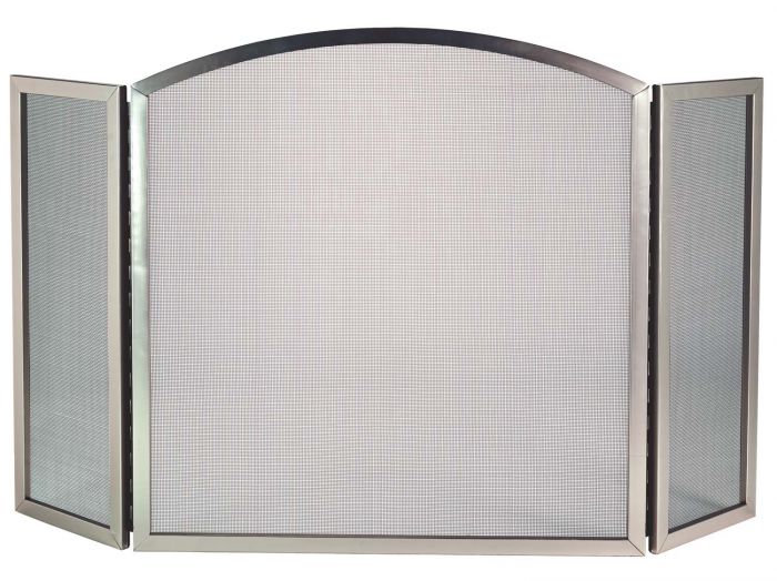 Dagan DG-S702 Three Fold Satin Nickel Arched Fireplace Screen, 50x31-Inches