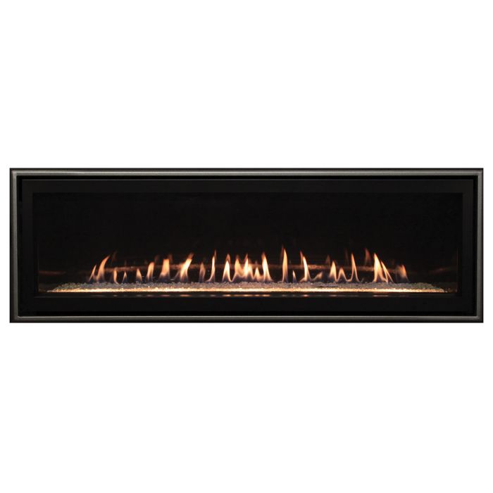 White Mountain Hearth DVLL60BP90N Boulevard Direct Vent Linear Fireplace with Ridgeback Corrugated Liner and Copper Reflective Crushed Glass
