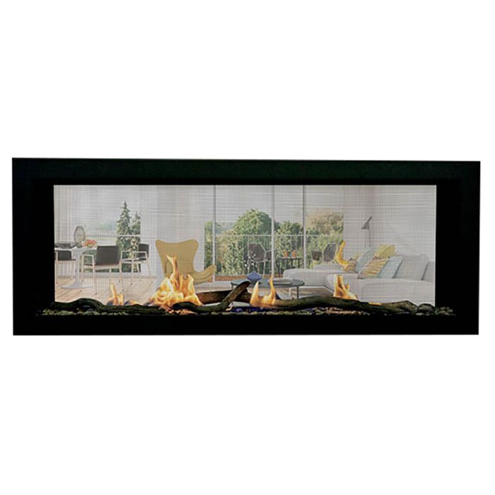 Sierra Flame EMERSON-48-DELUXE 48-Inch Emerson Slim See-Through Linear Built-In Gas Fireplace with Black Reflective Fire Glass