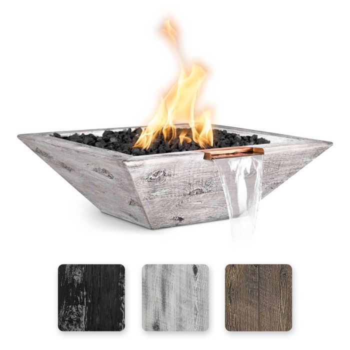 TOP Fires by The Outdoor Plus OPT-24SWGFW Maya 24-Inch Square Wood Grain Concrete Gas Fire & Water Bowl