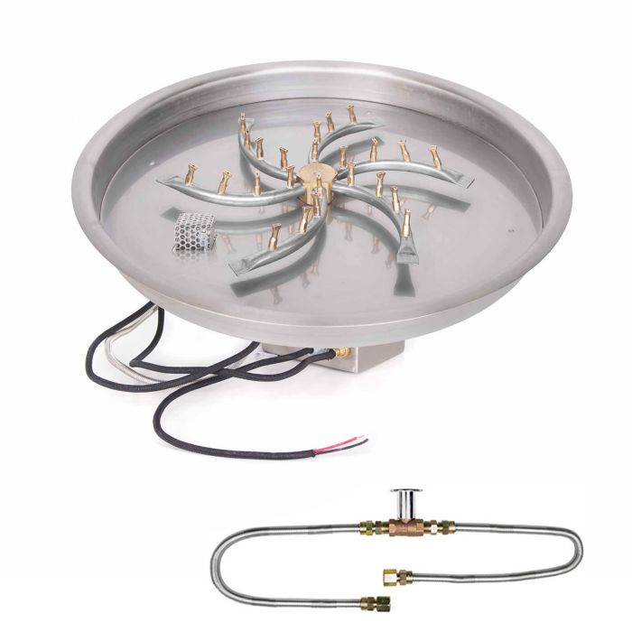 The Outdoor Plus Stainless Steel Bullet Electronic Ignition Gas Fire Pit Burner Kit with Round Bowl Pan