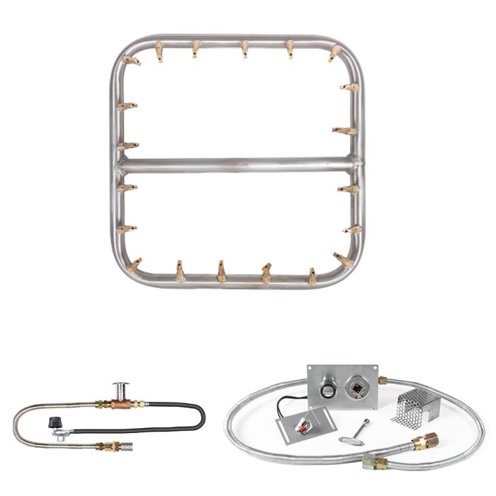 The Outdoor Plus Stainless Steel Square Bullet Spark Ignition Gas Fire Pit Burner Kit