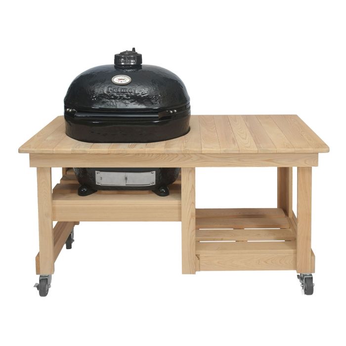 Oval XL 400 Ceramic Smoker Grill On Cypress Counter Top Table