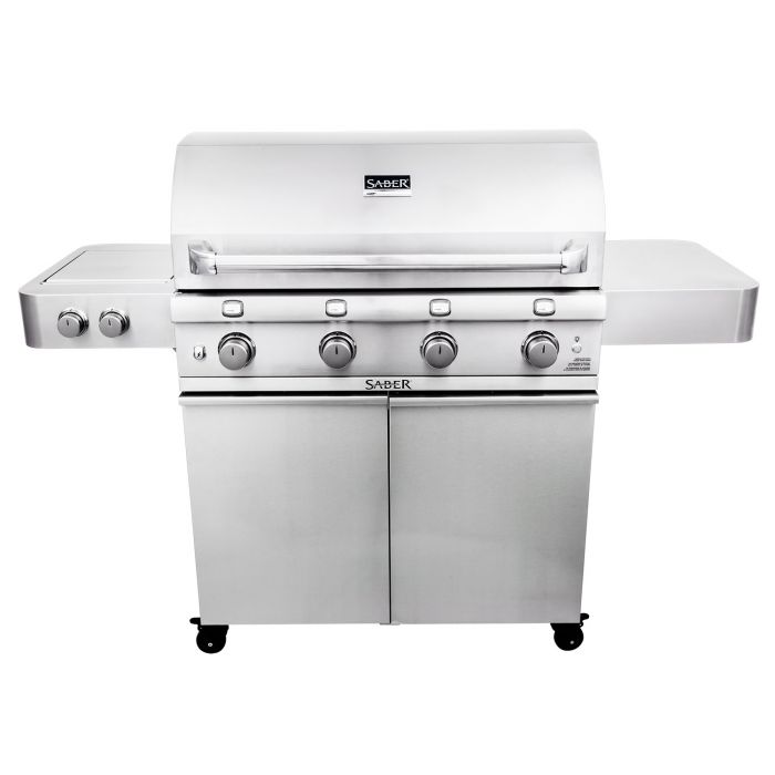 Saber R67SC0017 4-Burner Freestanding Infrared Grill with Side Burner on Stainless Steel Cart, 40-Inches, Propane