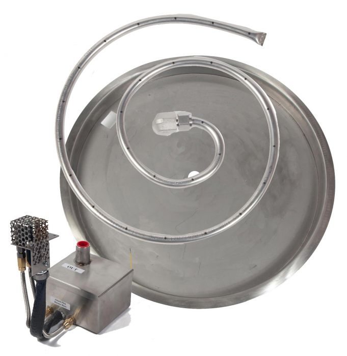 Fire by Design Round Electronic Ignition Gas Fire Pit Burner Kit with Round Drop-In Bowl Pan