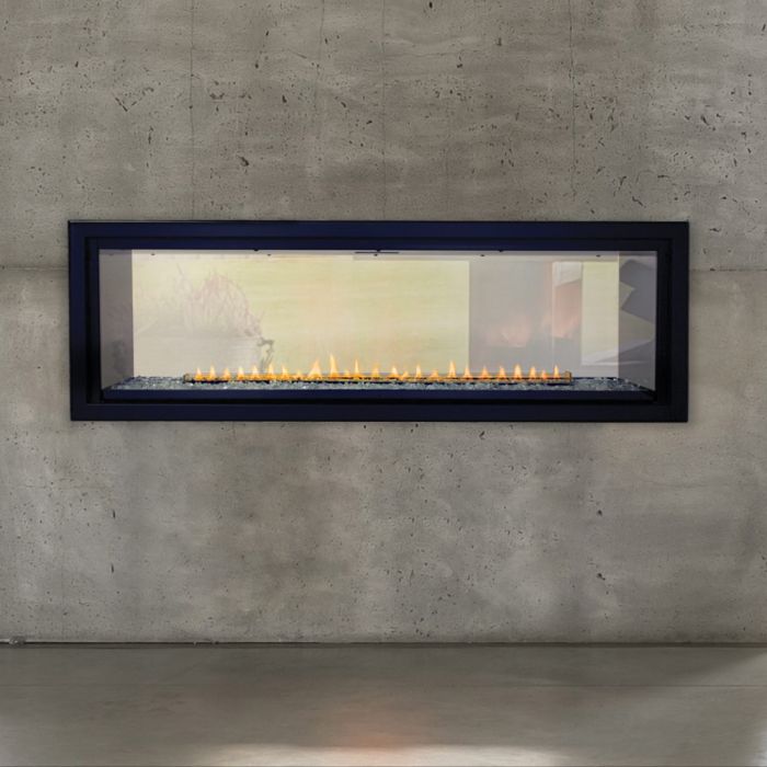 White Mountain Hearth VFLB60SP90 Boulevard Ventless Linear Double Sided Fireplace with Barrier and Intermittent Pilot with Thermostatic Remote Control, 60-Inches