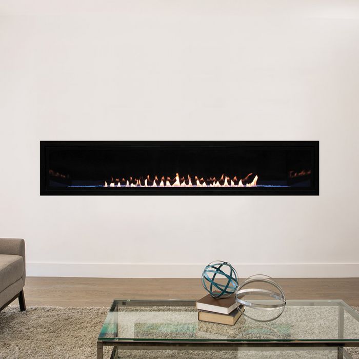 White Mountain Hearth VFLB72FP90 Boulevard Ventless Linear Fireplace with Barrier and Intermittent Pilot with Thermostatic Remote Control, 72-Inches