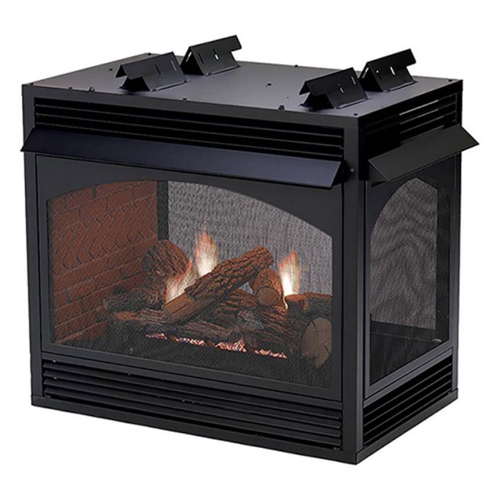 White Mountain Hearth VFP36PP32 Vail Ventless Premium Peninsula Fireplace with Millivolt Valve and Banded Brick Liner, 36-Inches