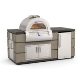 Fire Magic ID660-5600 Pizza Oven on Outdoor Kitchen Island with Refrigerator and Access Doors
