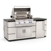 Fire Magic ID660-A660i 30-Inch Aurora Gas Grill on Outdoor Kitchen Island with Refrigerator and Access Doors