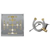 Firegear FPB-SPSSF-MT Match Light Ignition Gas Fire Pit Burner Kit with Square Drop-In Pan & Brass Burning Snowflake