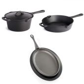 Napoleon Grill Accessory Bundle for Cast Iron Lovers, Sauce Pan w/ Lid, Skillet and Frying Pan