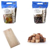 Napoleon BBQ Wood and Smoke Flavor Enhancement Bundle for Gas Grills, Maple, Cherry and Hickory Wood Chips with Maple and Cedar Wood Planks