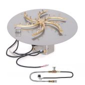The Outdoor Plus Brass Bullet Electronic Ignition Gas Fire Pit Burner Kit with Round Flat Pan