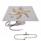 The Outdoor Plus Brass Bullet Electronic Ignition Gas Fire Pit Burner Kit with Square Flat Pan