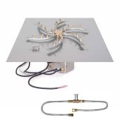 The Outdoor Plus Stainless Steel Bullet Electronic Ignition Gas Fire Pit Burner Kit with Square Flat Pan
