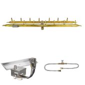 The Outdoor Plus Brass Linear H-Style Bullet Electronic Ignition Gas Fire Pit Burner Kit with Bowl Pan
