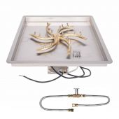 The Outdoor Plus Brass Bullet Electronic Ignition Gas Fire Pit Burner Kit with Square Bowl Pan